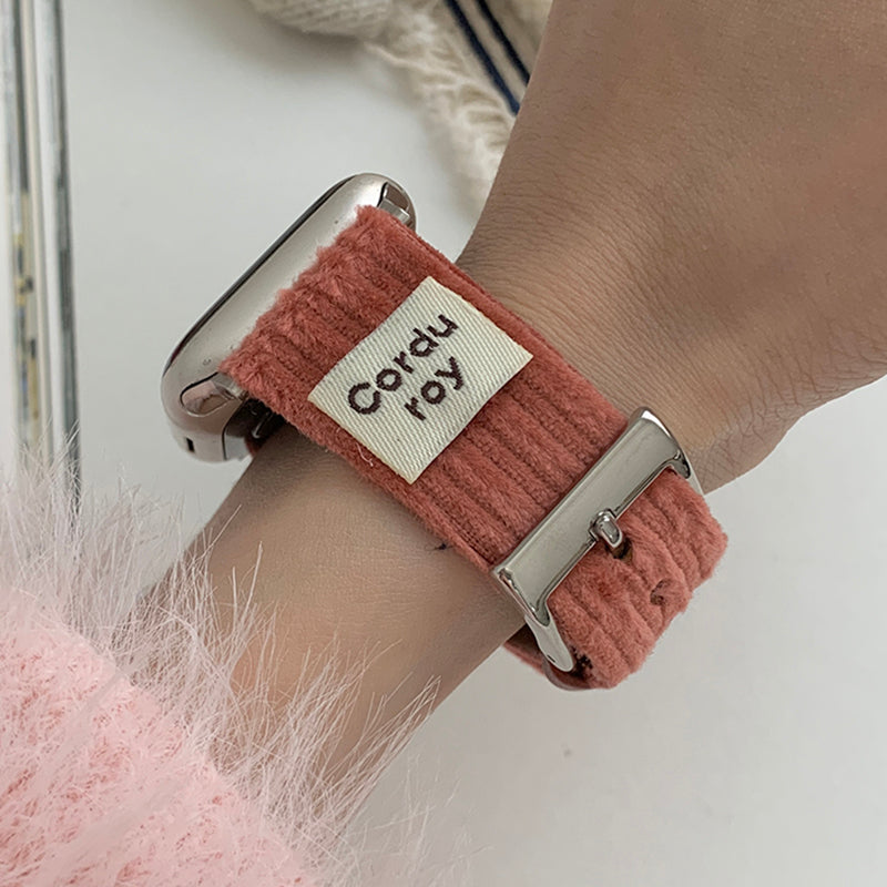 For Apple Watch Ultra 2 Ultra 49mm / Series 9 8 7 45mm / SE (2023) SE (2022) SE 6 5 4 44mm / 3 2 1 42mm Corduroy Watch Band - Watermelon Red For Apple Watch Ultra 2 Ultra 49mm / Series 9 8 7 45mm / SE (2023) SE (2022) SE 6 5 4 44mm / 3 2 1 42mm Corduroy Watch Band - Watermelon Red